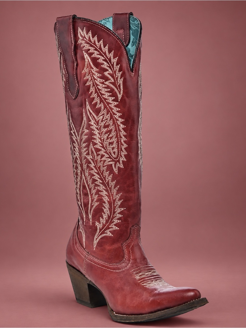 Corral Red Embroidered Western Knee-High Boots